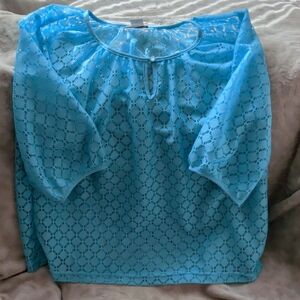 BonWorth Size LP Sky Blue Lace Blouse